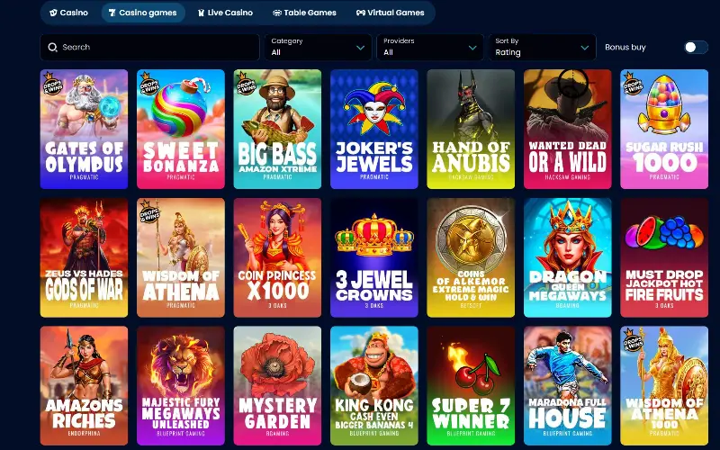 Wybór gier kasynowych Deloro